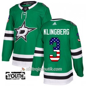 Barn Ishockey Dallas Stars Tröja John Klingberg 3 Adidas 2017-2018 Kelly Grön USA Flag Fashion Authentic